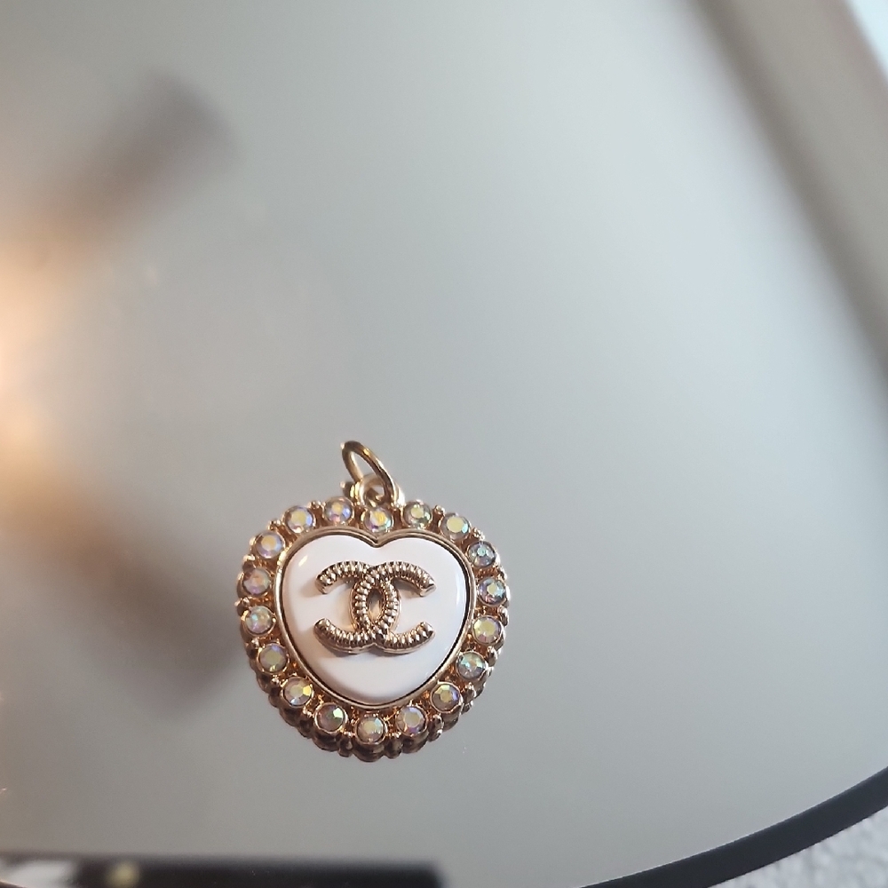 CHANEL Gold and White Heart Brooch